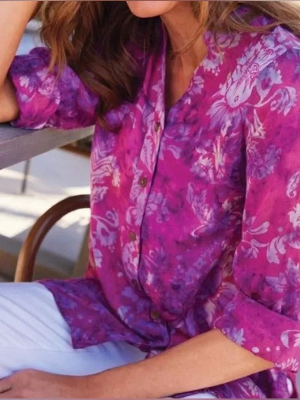 Soft Surroundings Purple Batik Button Up Top Sz 1X